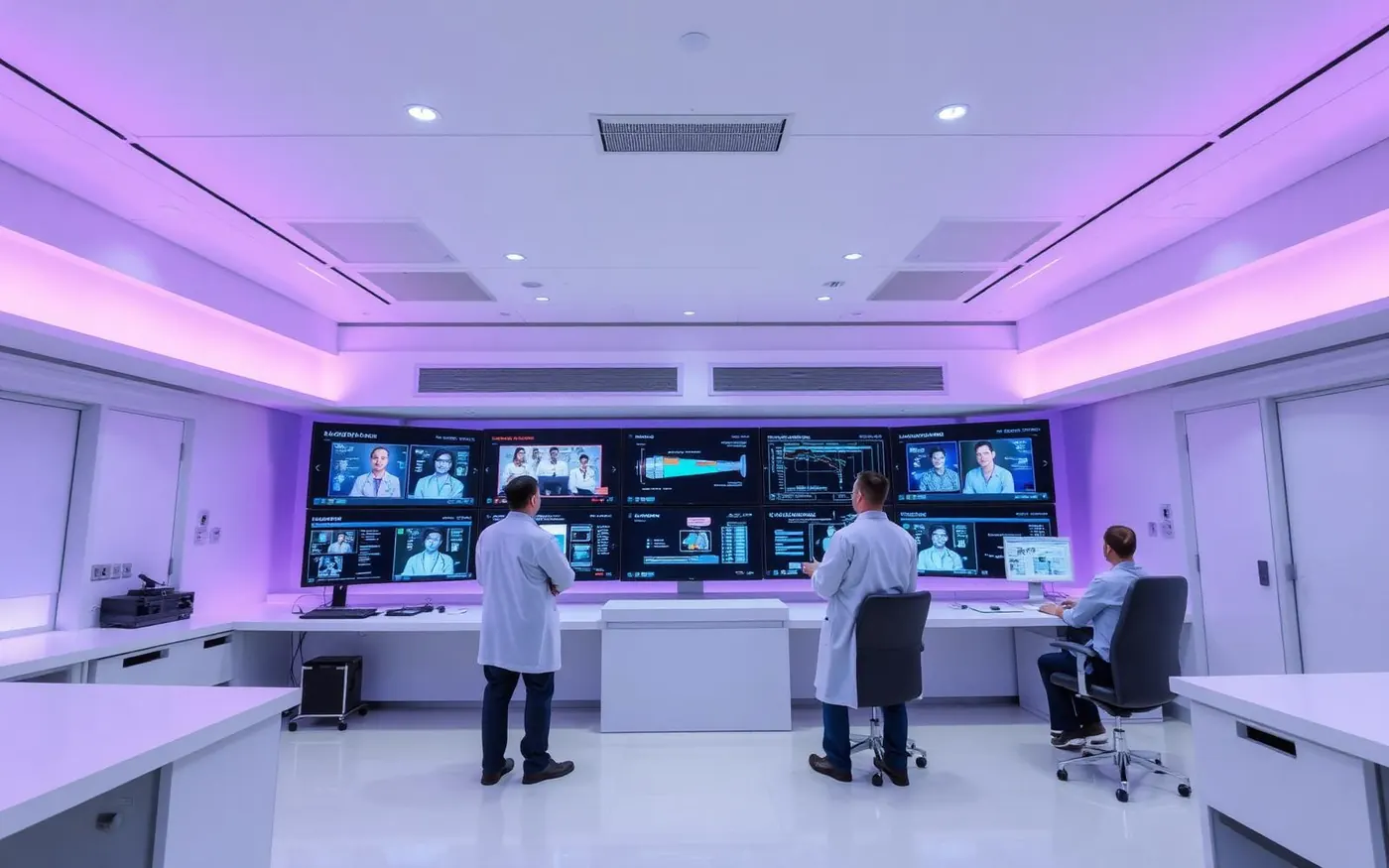 Clinicians reviewing intelligent infrastructure for healthcare and life sciences
