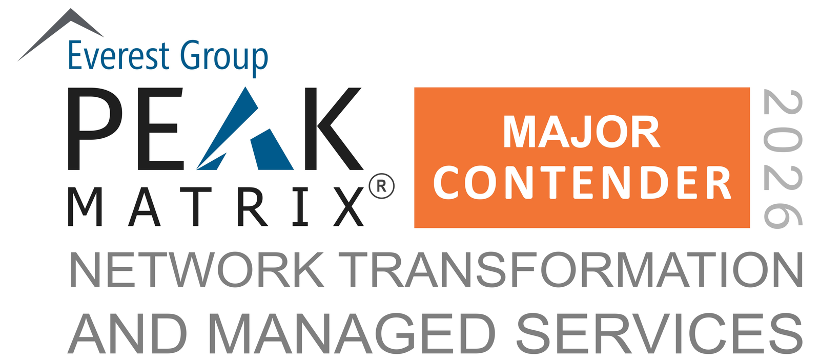 Everest Group PEAK Matrix® Major Contender 2026 badge, Network Transformation and Managed Services